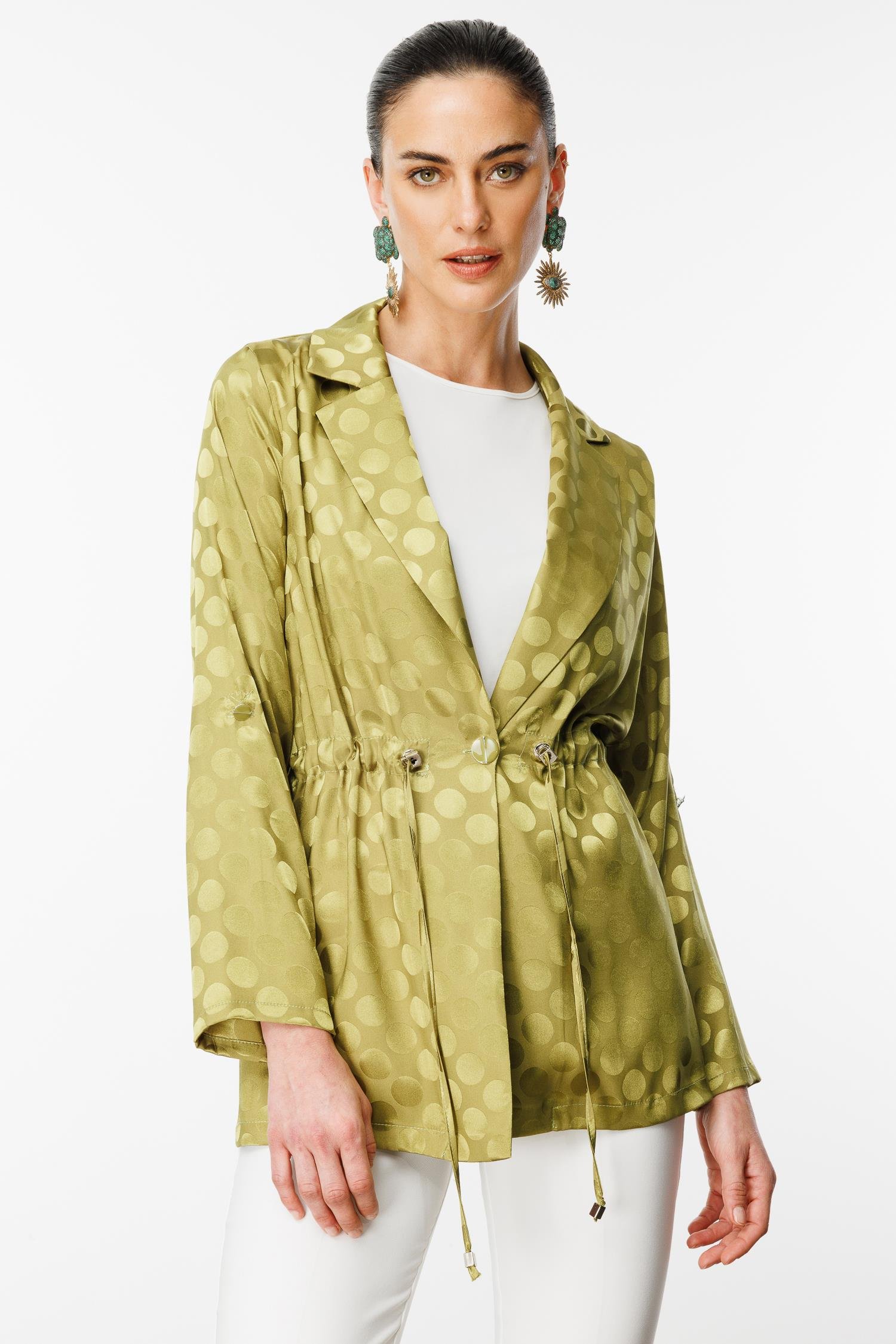 Modailgi  Puan Jakarlı Beli Büzgülü İkili Takım Olive