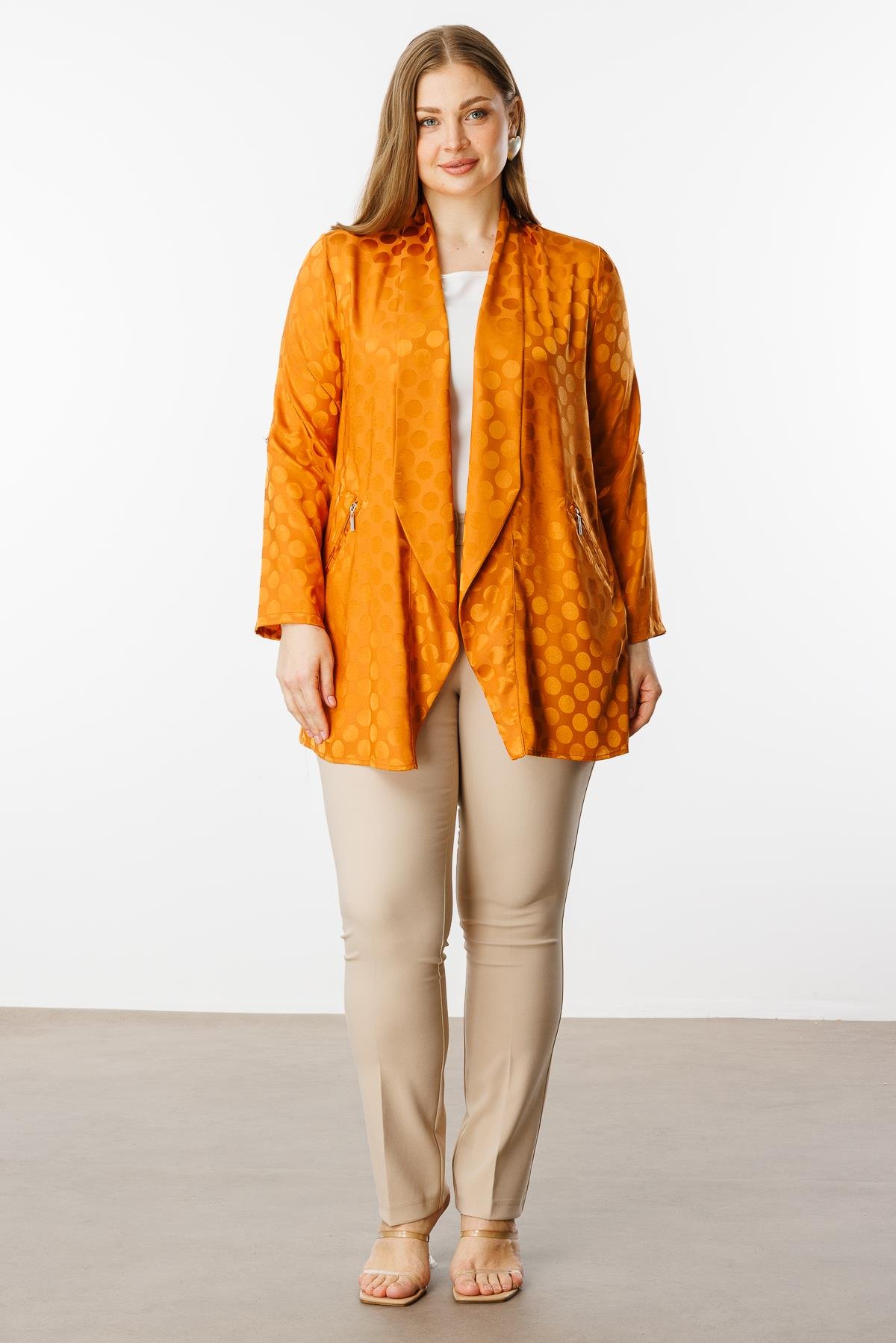 Modailgi  Puan Jakarlı Şal Yaka İkili Takım Orange