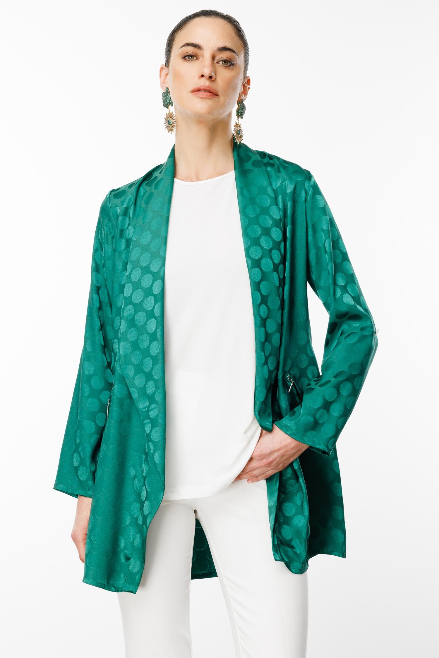 Modailgi  Puan Jakarlı Şal Yaka İkili Takım Yeşil