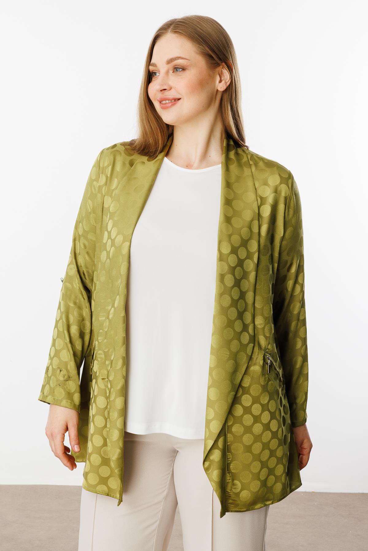 Modailgi  Puan Jakarlı Şal Yaka İkili Takım Olive