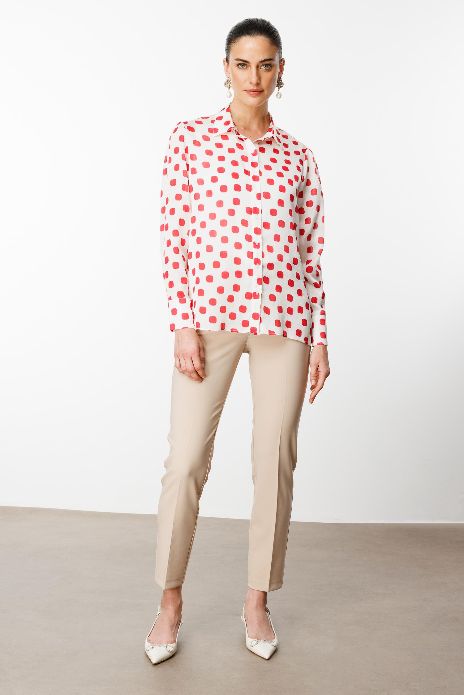 Modailgi  Puanlı Oversize Saten Gömlek Kırmızı