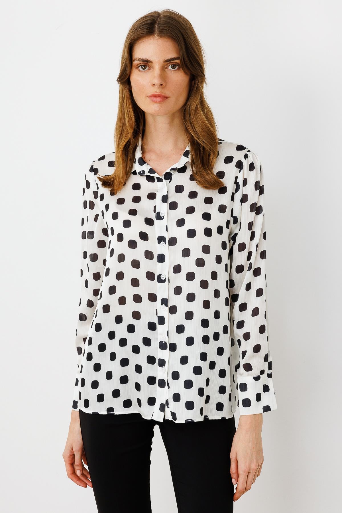 Modailgi  Puanlı Oversize Saten Gömlek Siyah