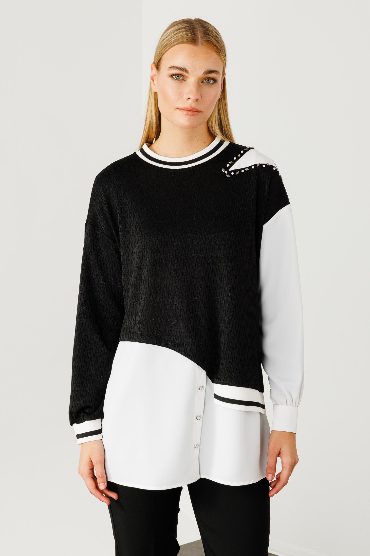 Modailgi  Ribana Detaylı Asimetrik Tunik Siyah