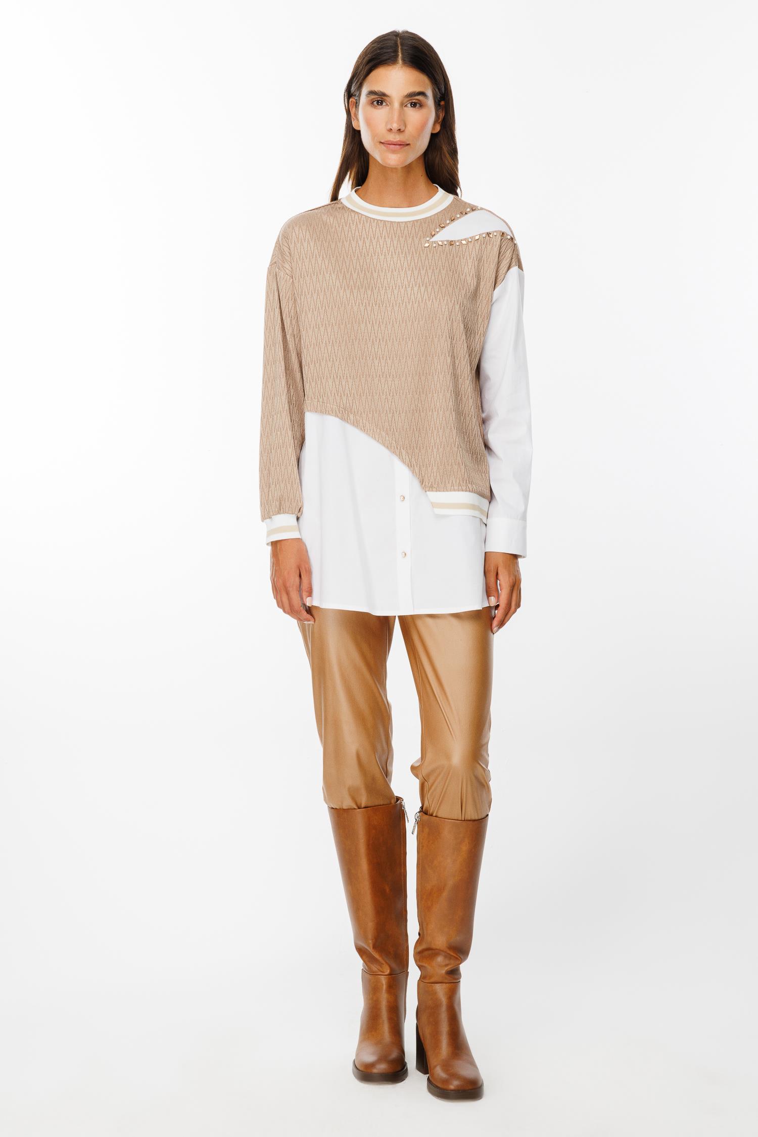 Modailgi  Ribana Detaylı Asimetrik Tunik Camel