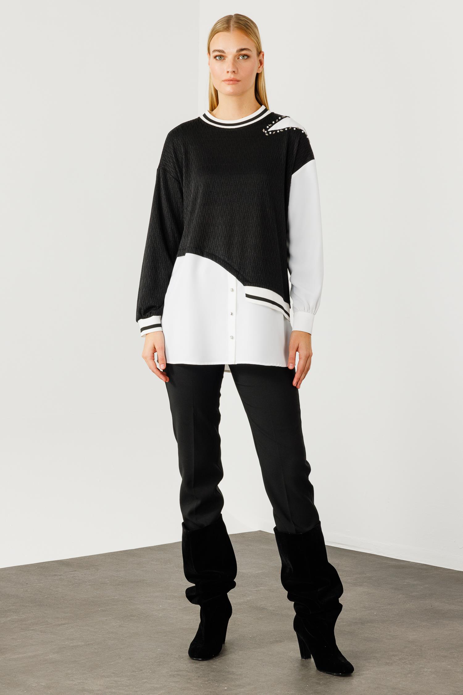 Modailgi  Ribana Detaylı Asimetrik Tunik Siyah