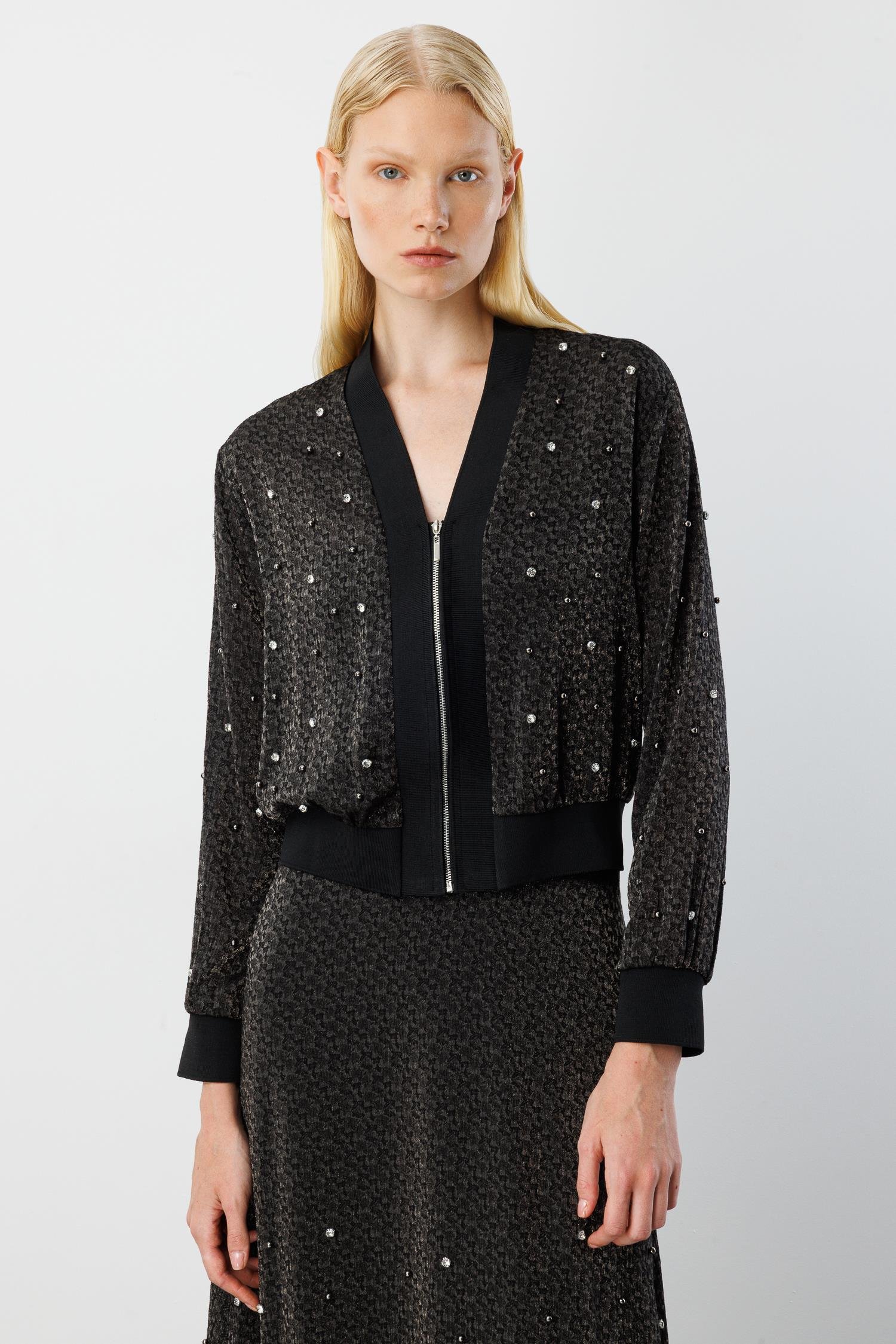 Modailgi  Ribana Ve Düz Kumaş Garni Detaylı Fermuar Kapamalı Kısa Gömlek - 30038 Siyah