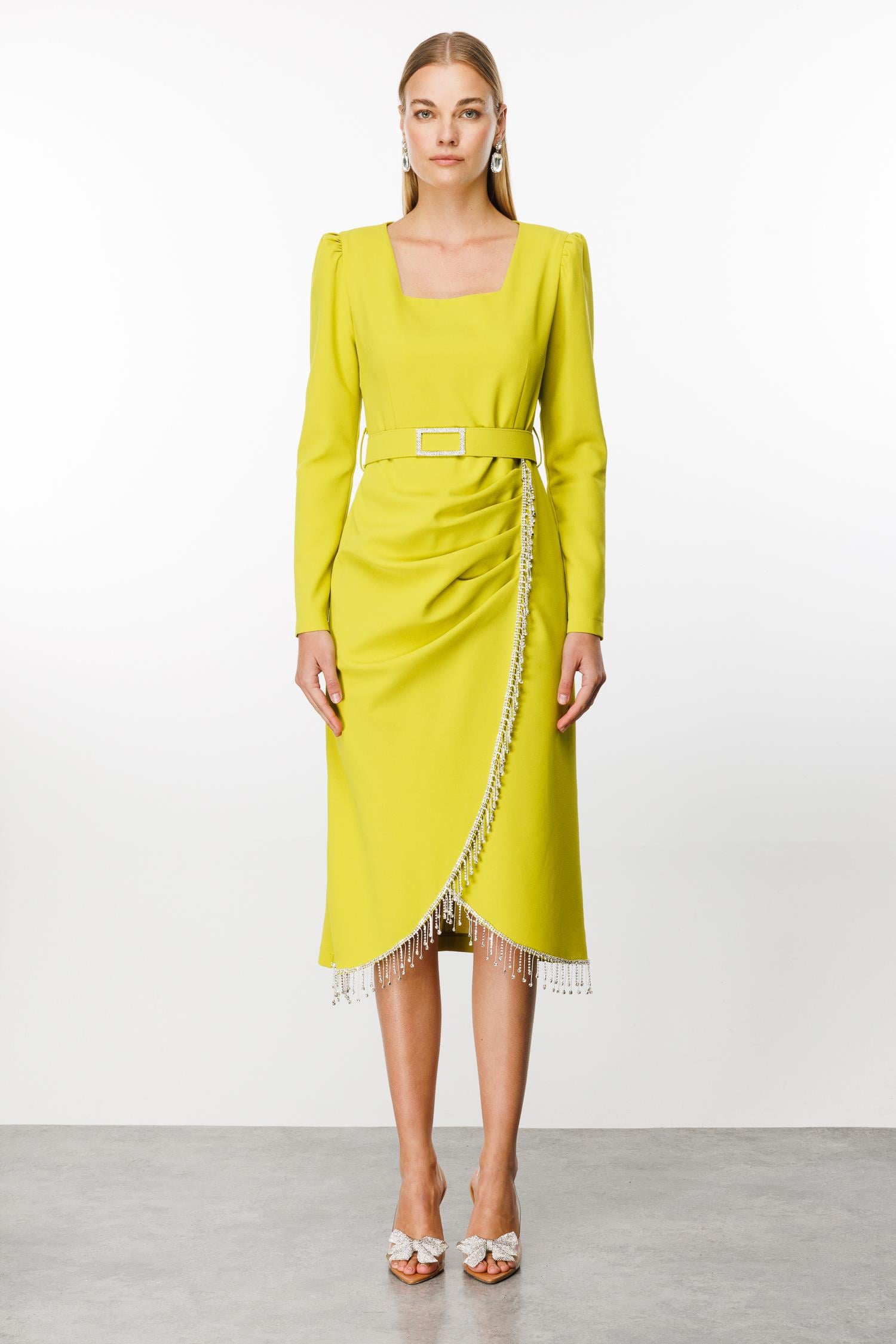 Modailgi  Saçak Taş Detaylı Anvelop Elbise Asit