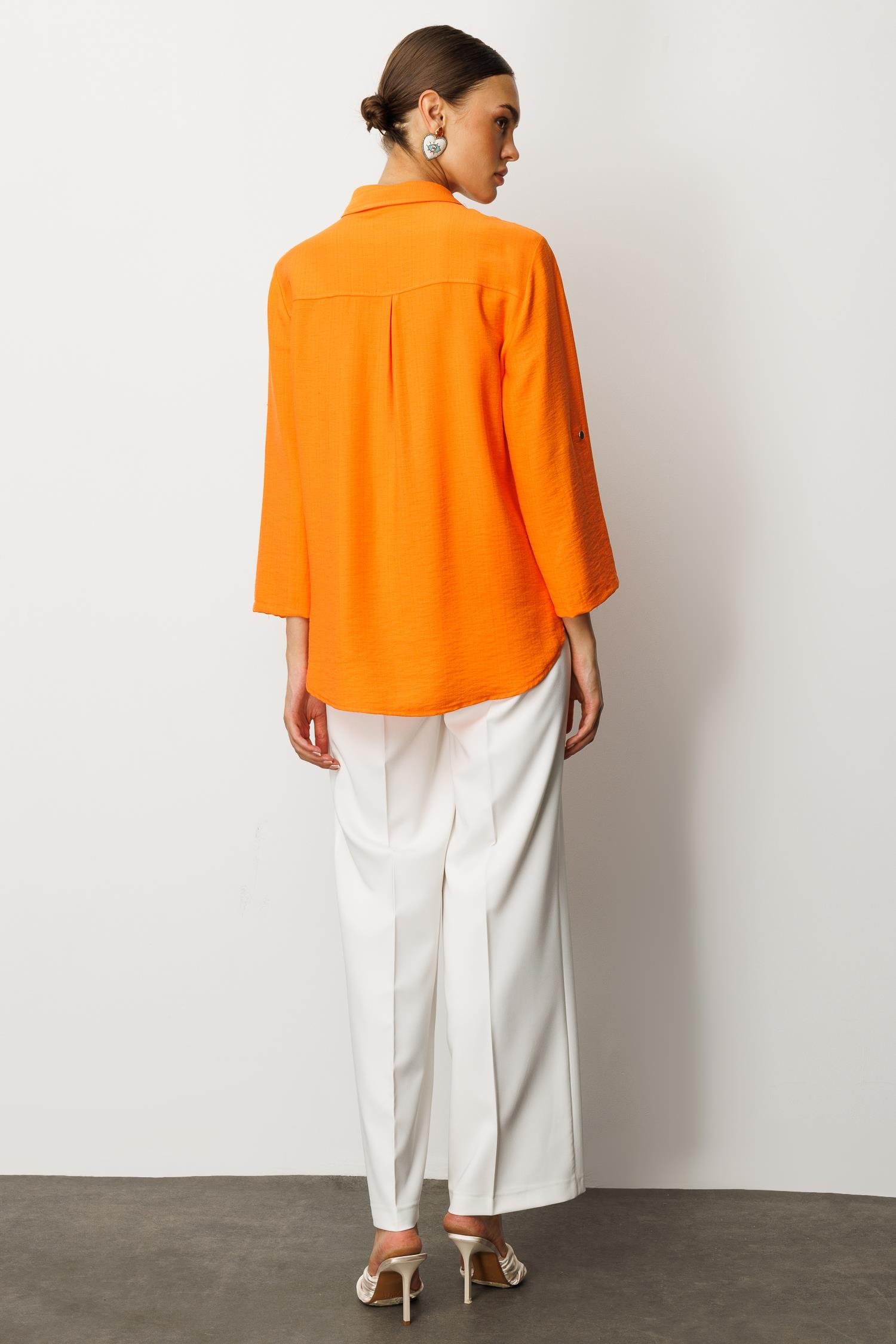 Modailgi  Safari Kol Önü Fermuar Kapamalı Aksesuar Detaylı Rahat Kesim Gömlek Orange