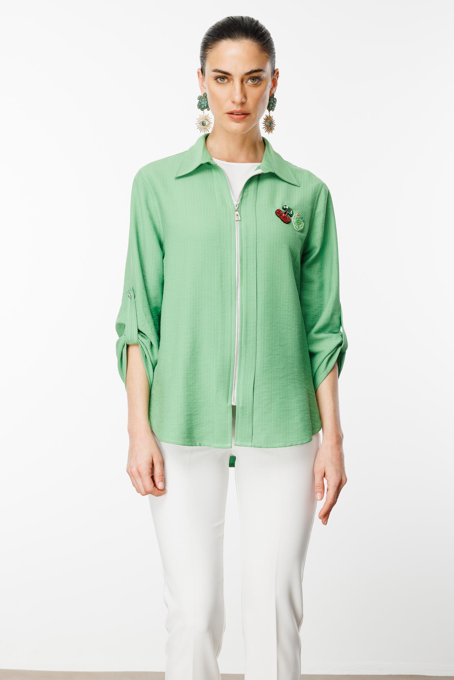 Modailgi  Safari Kol Önü Fermuar Kapamalı Aksesuar Detaylı Rahat Kesim Gömlek Yeşil