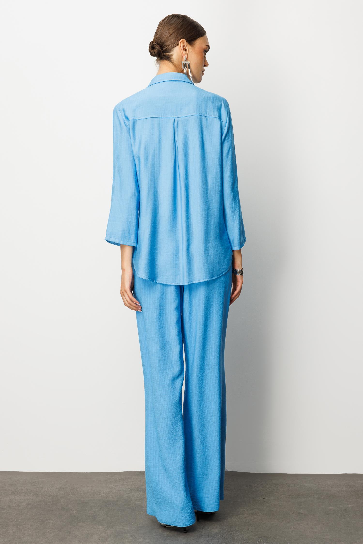 Modailgi  Safari Kol Önü Fermuar Kapamalı Aksesuar Detaylı Rahat Kesim Gömlek Mavi