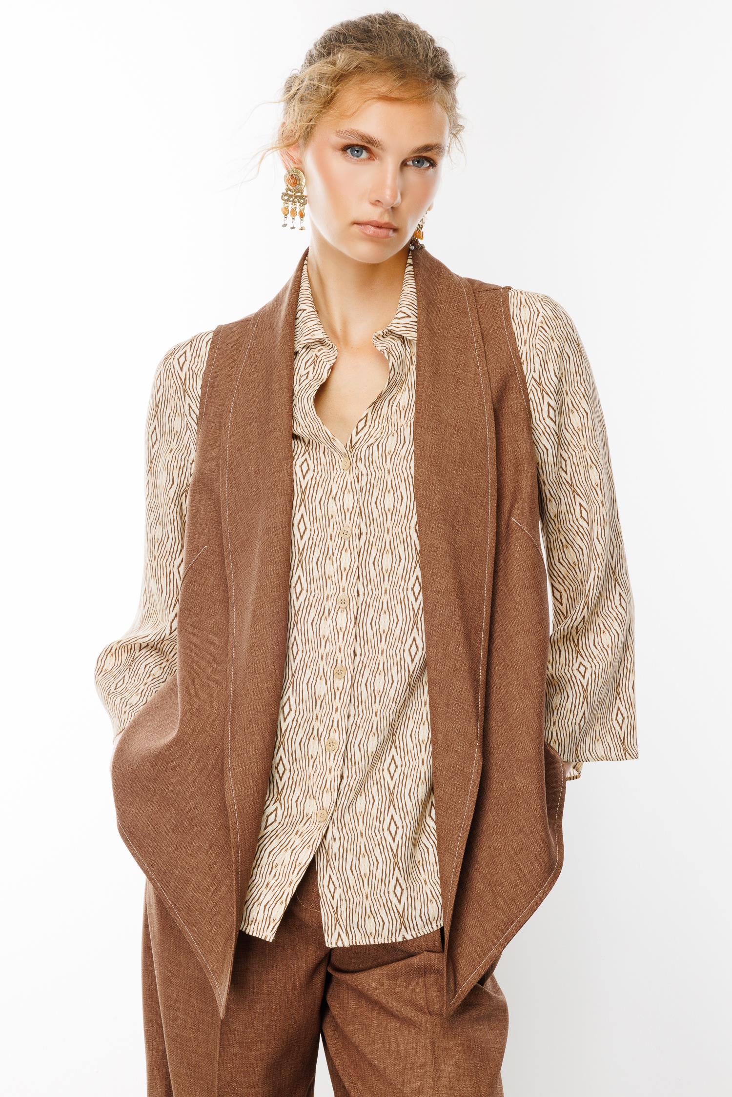 Modailgi  Şal Yaka Detaylı Formlu Kısa Yelek Kahve