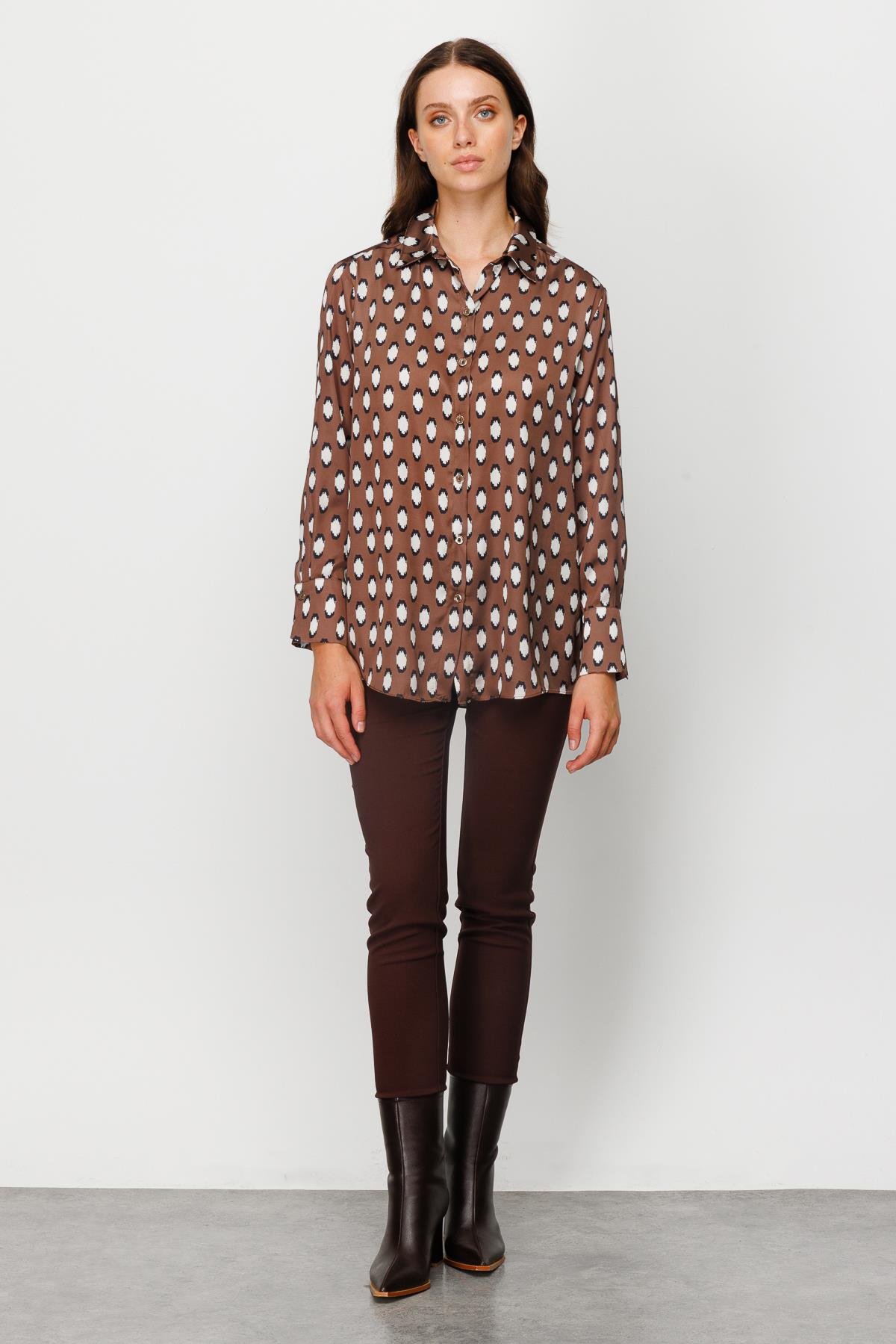 Modailgi  Salaş Emprime Gömlek Kahve