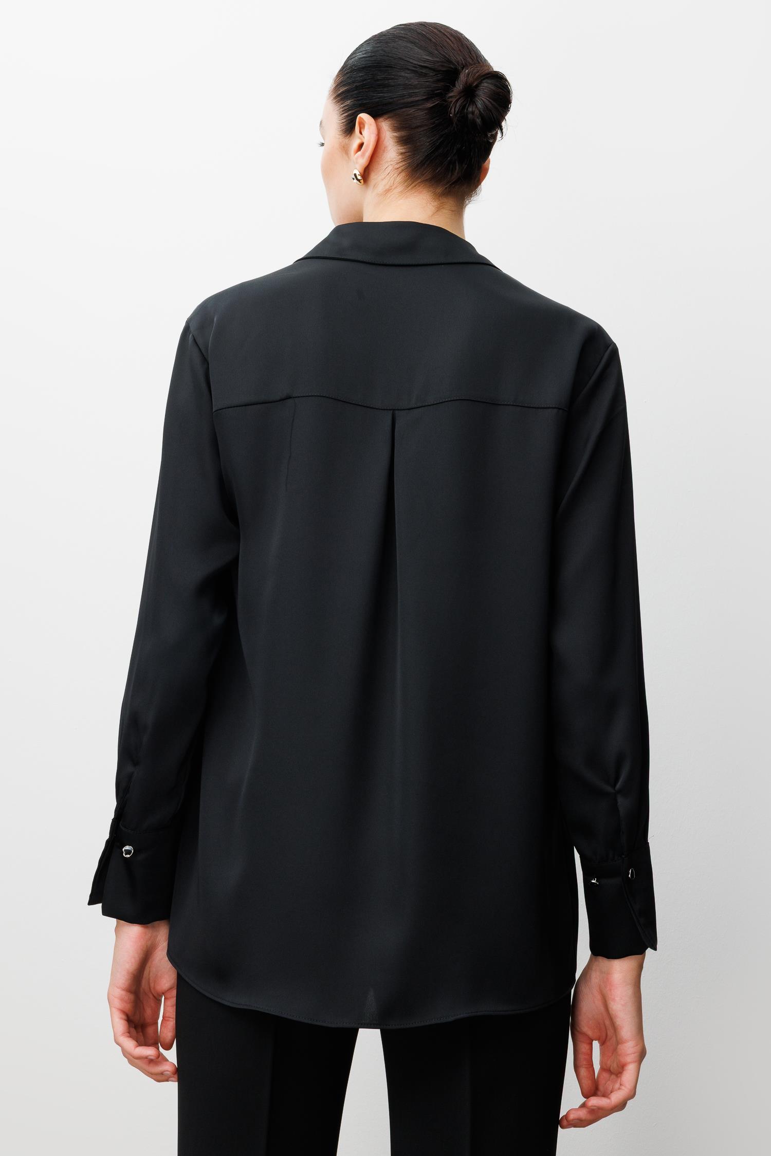 Modailgi  Salaş Kalıp Saten Gömlek Siyah