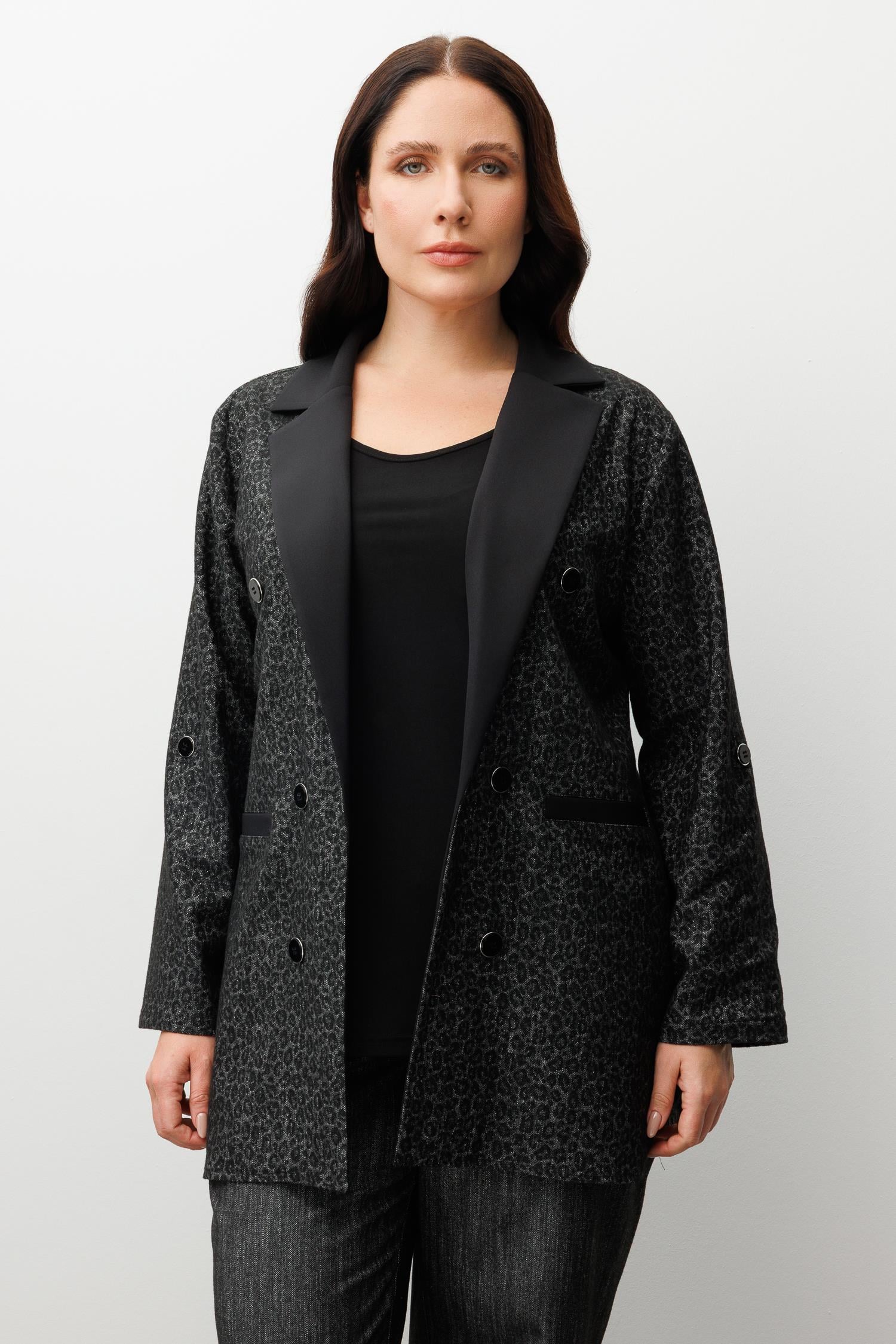 Modailgi  Salaş Takma Kol Leopar Ceket - 30086 Siyah