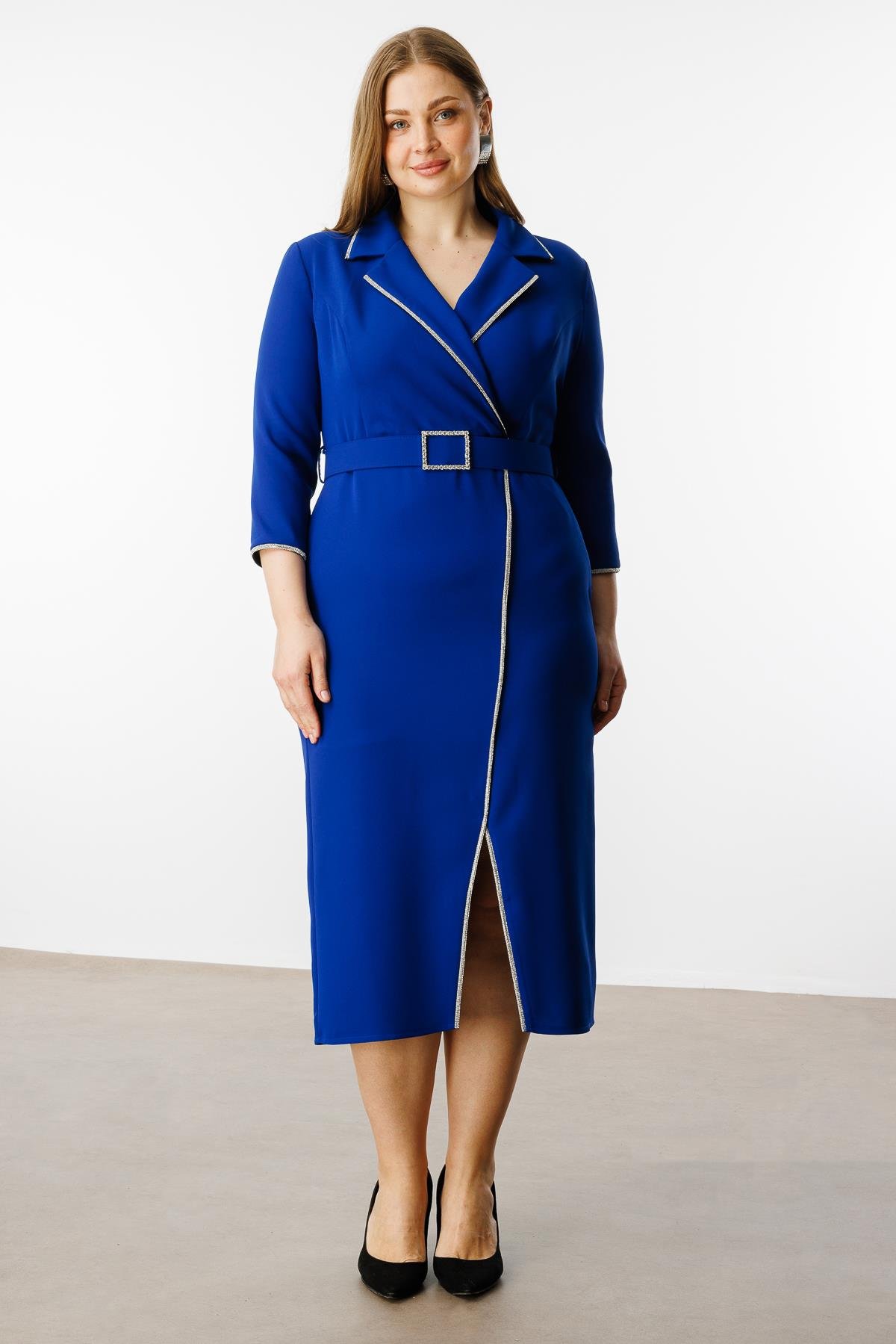 Modailgi  Şerit Taş Detaylı Kruvaze Elbise Saks