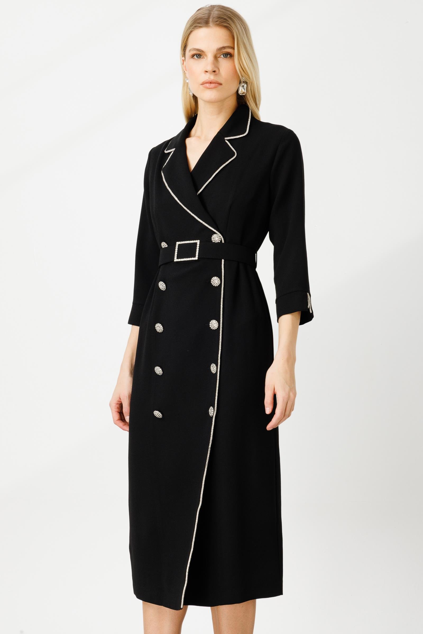 Modailgi  Şerit Taş Detaylı Kruvaze Elbise Siyah