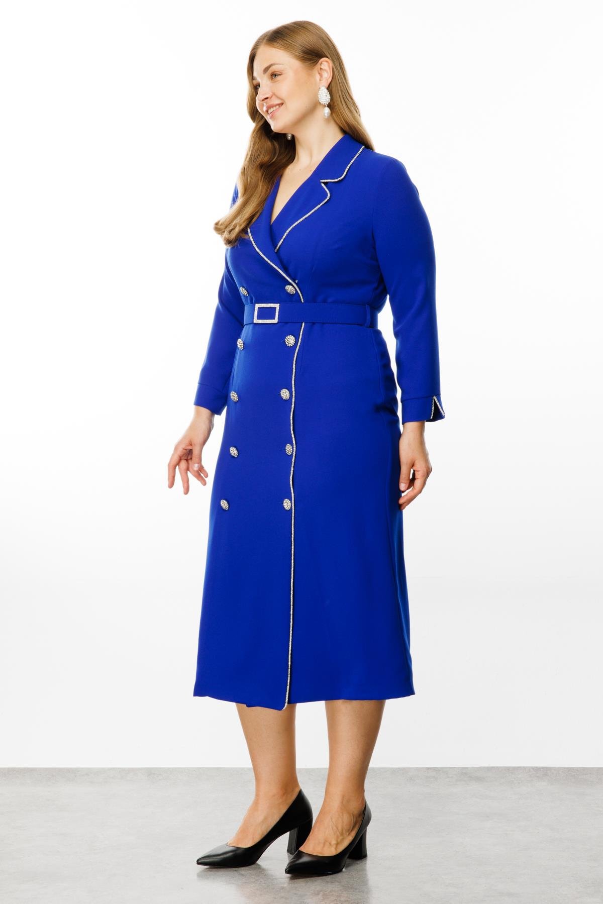 Modailgi  Şerit Taş Detaylı Kruvaze Elbise Saks