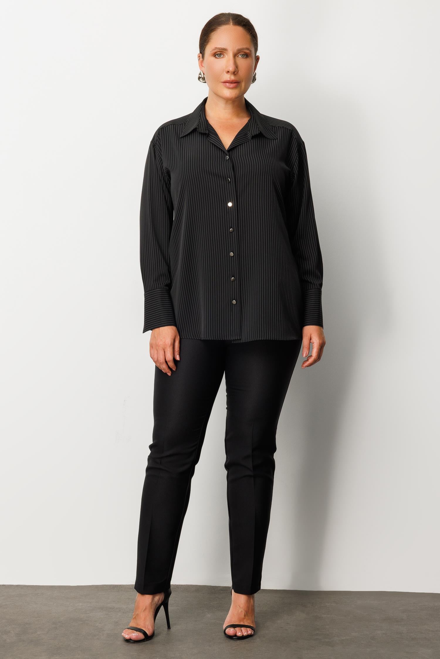 Modailgi  Simli Çizgili Gömlek Siyah