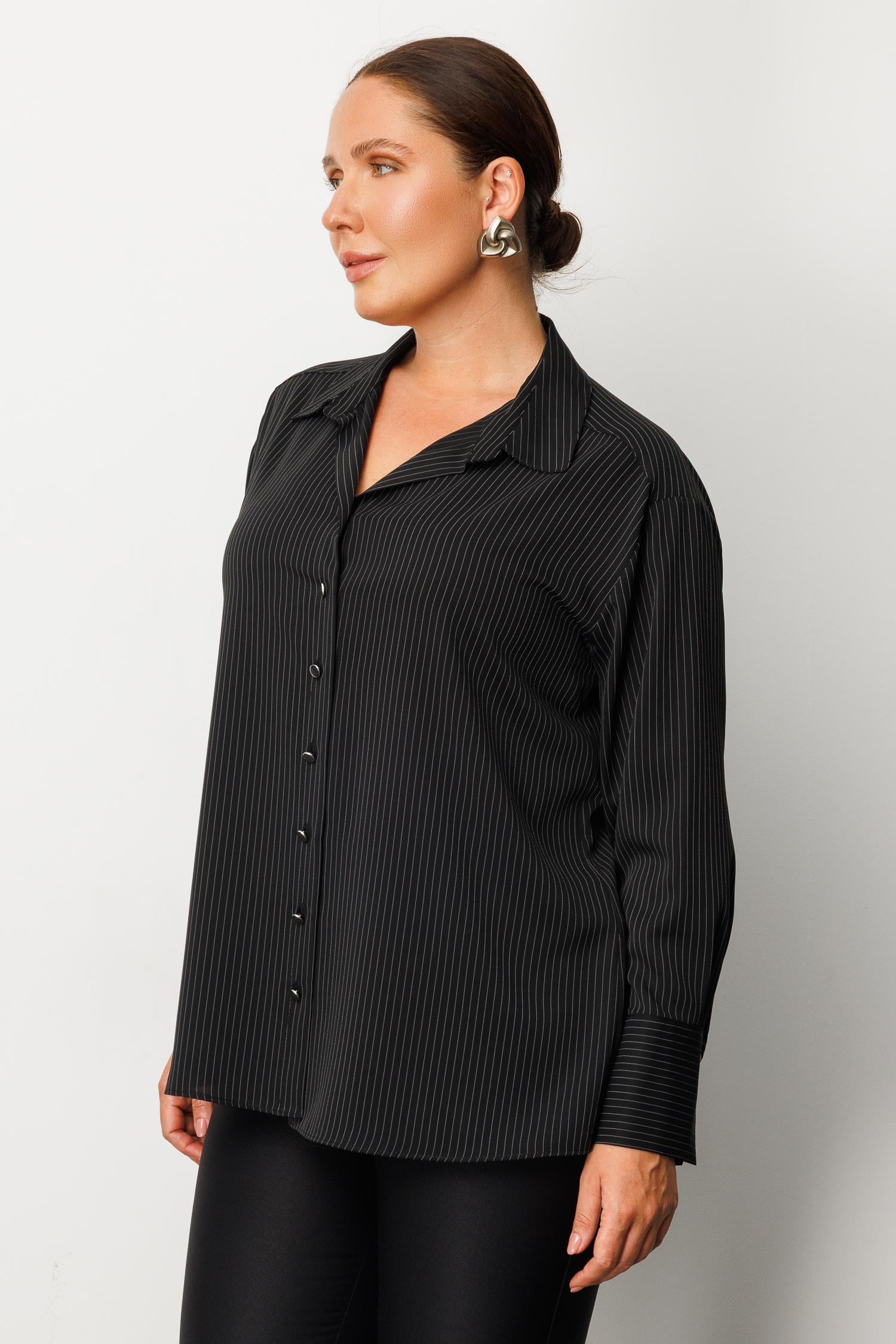 Modailgi  Simli Çizgili Gömlek Siyah