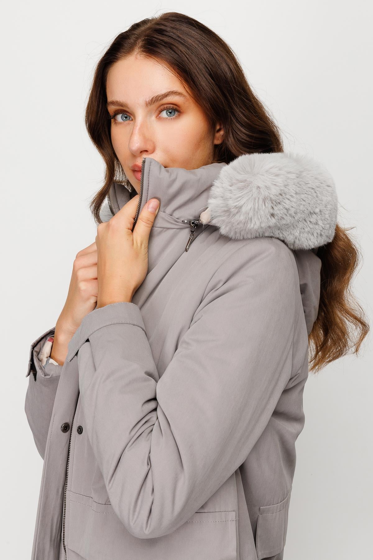 Modailgi  İç Astarı Ekose Desen Parka Kaban Gri