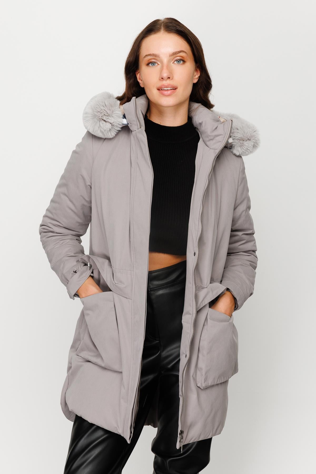 Modailgi  İç Astarı Ekose Desen Parka Kaban Gri