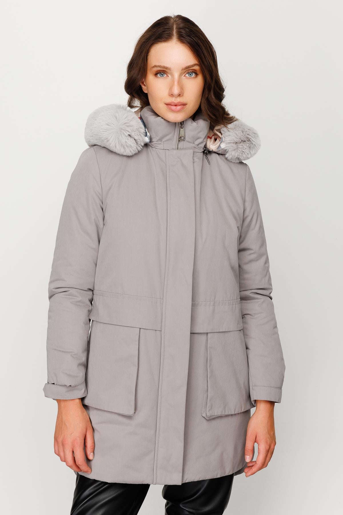 Modailgi  İç Astarı Ekose Desen Parka Kaban Gri