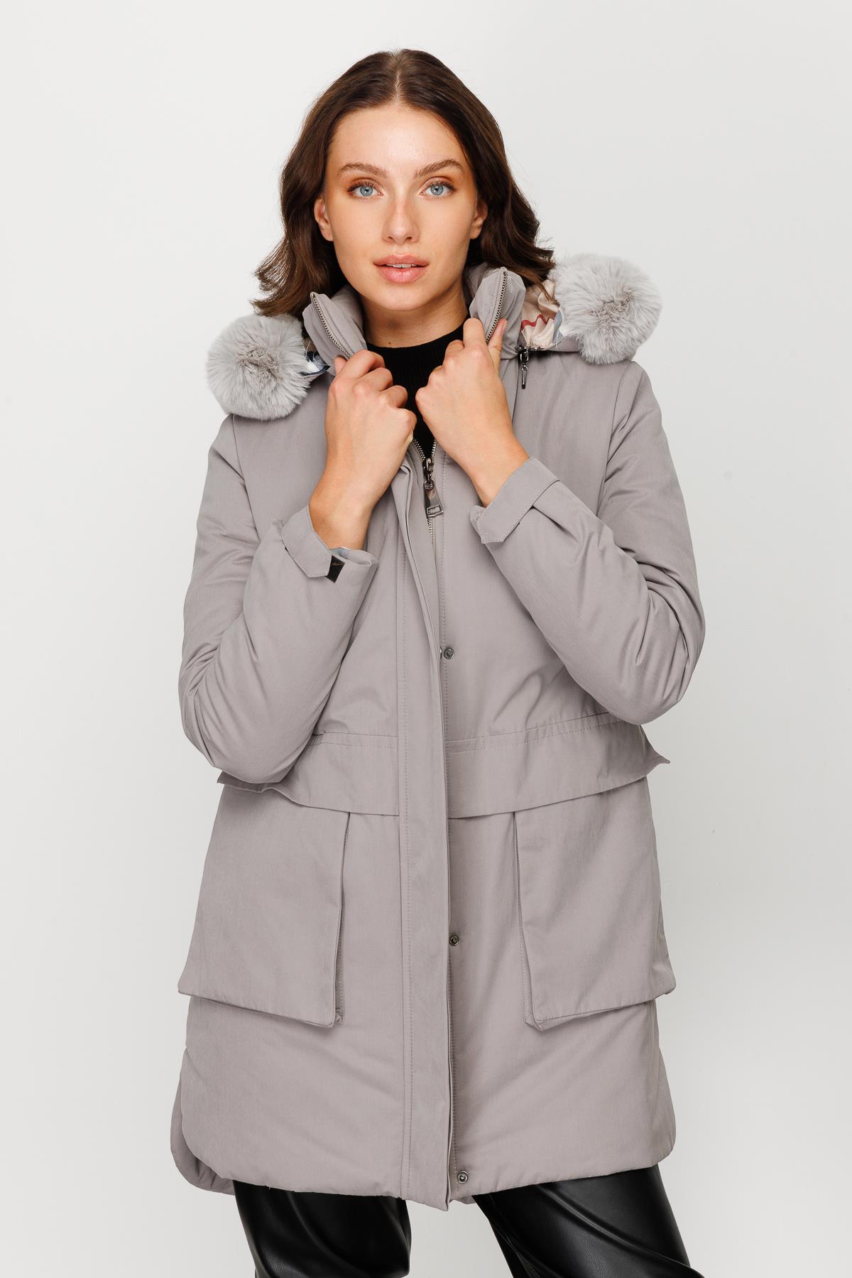 Modailgi  İç Astarı Ekose Desen Parka Kaban Gri