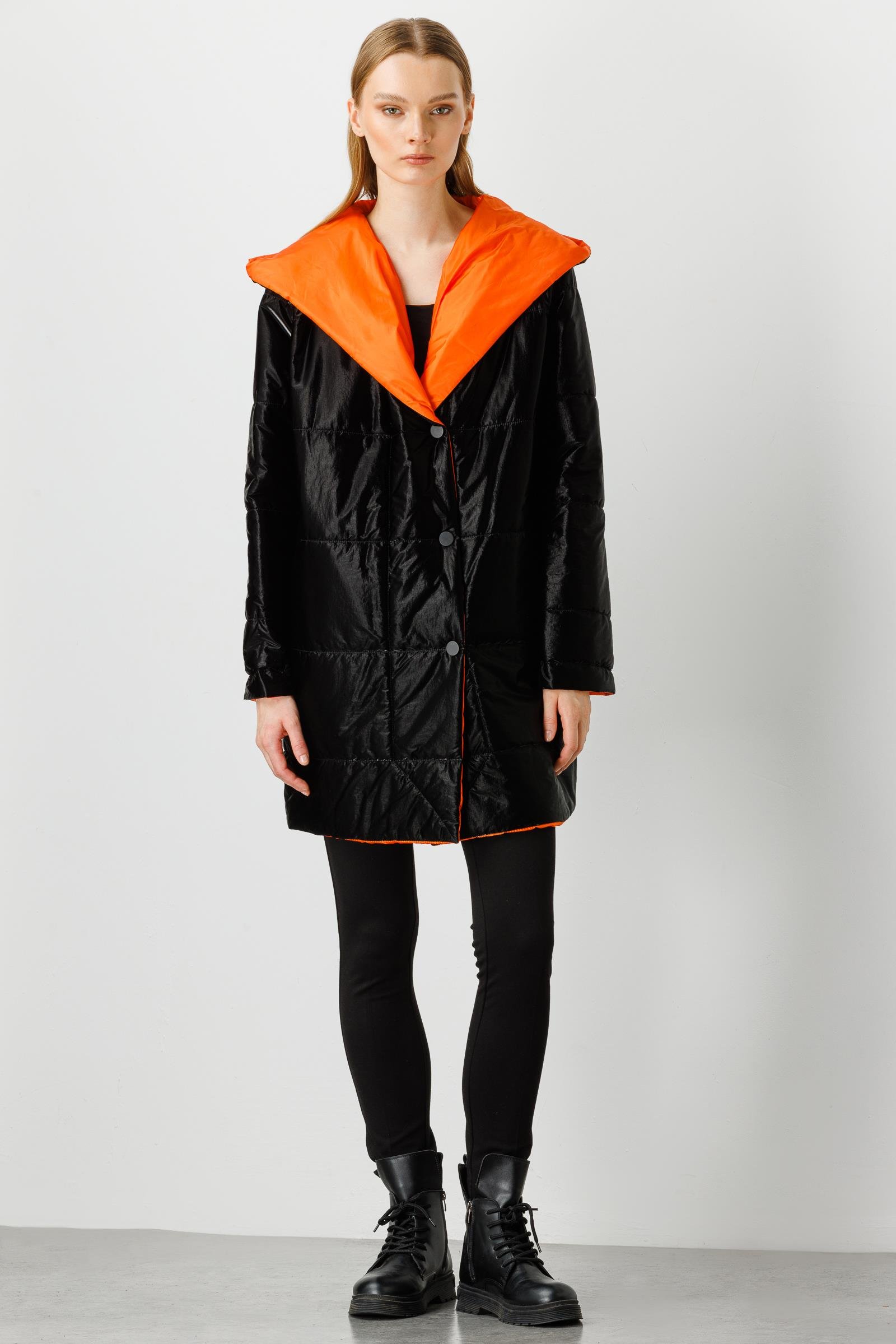 Modailgi  İç Astarı Renkli Kapitone Şişme Kaban Orange