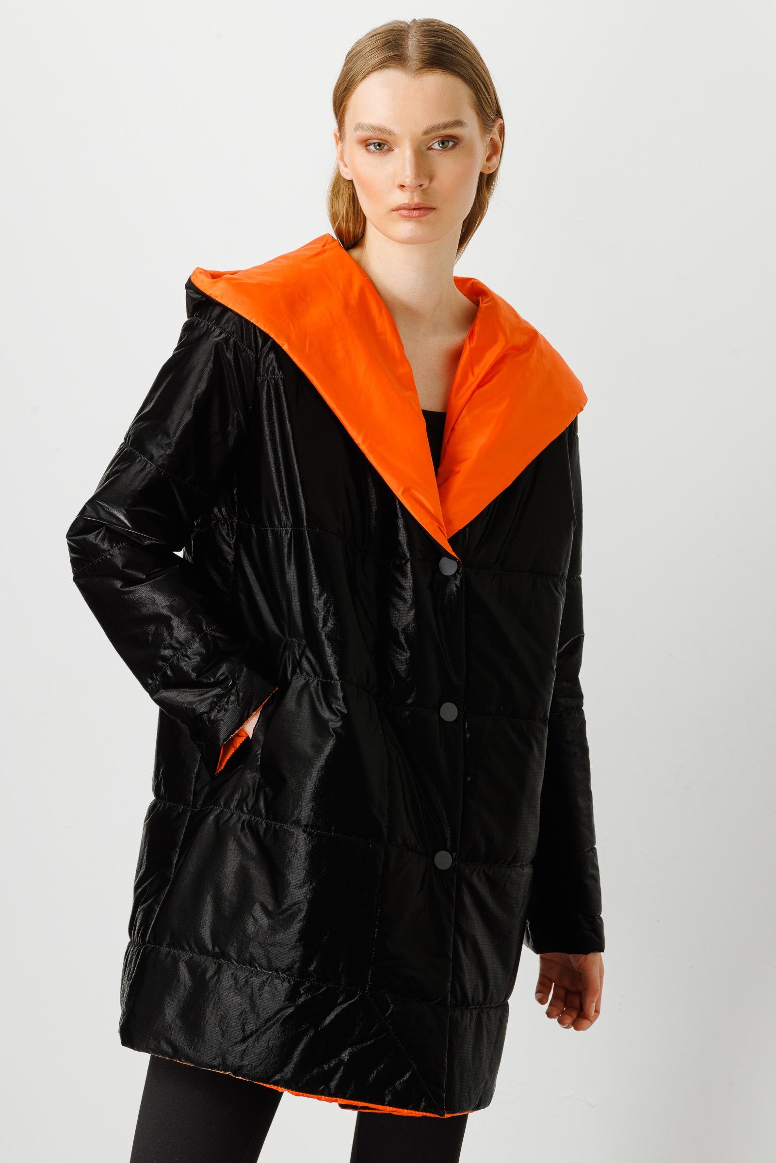 Modailgi  İç Astarı Renkli Kapitone Şişme Kaban Orange