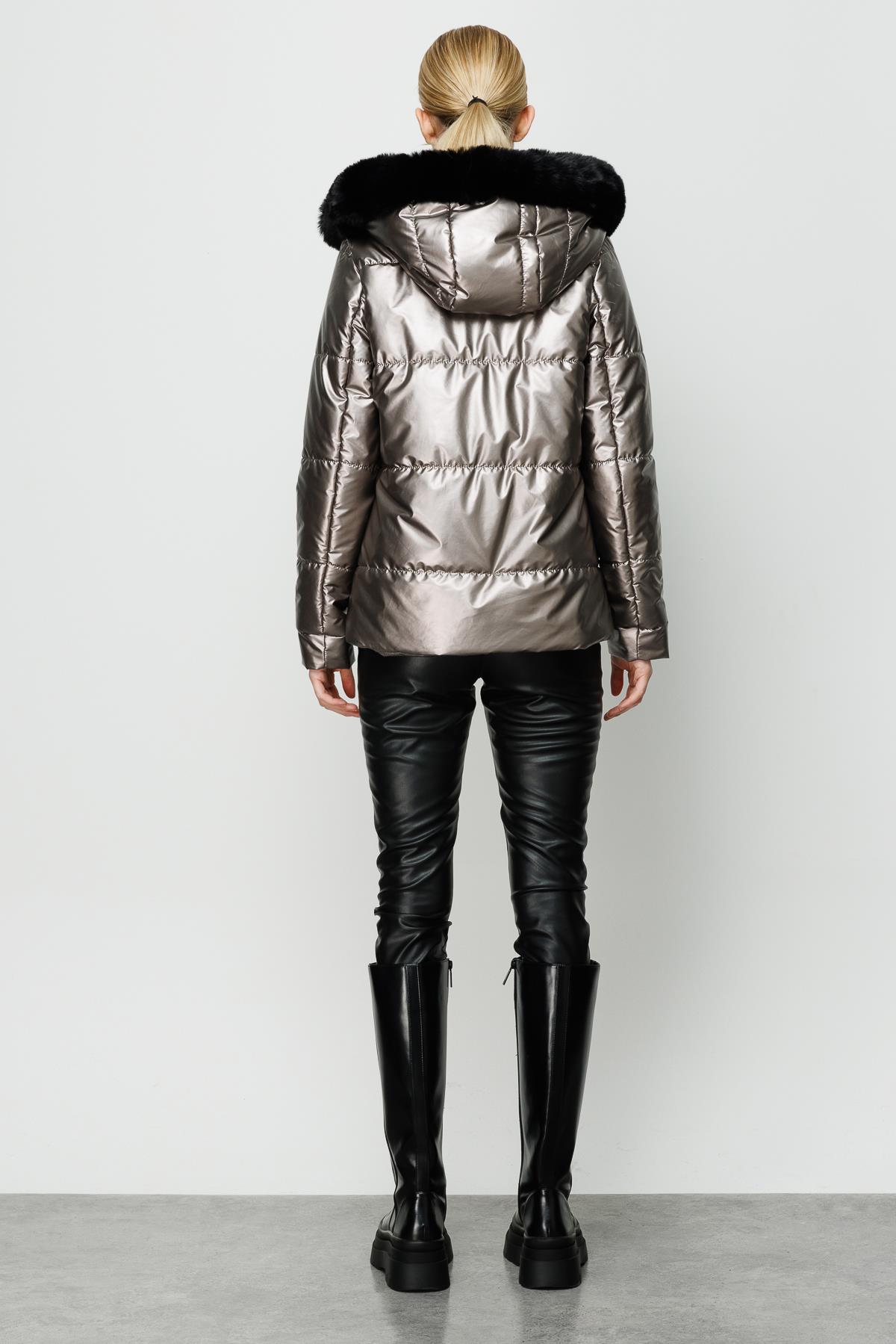 Modailgi  Kapüşonlu Kısa Rugan Şişme Kaban Vizon