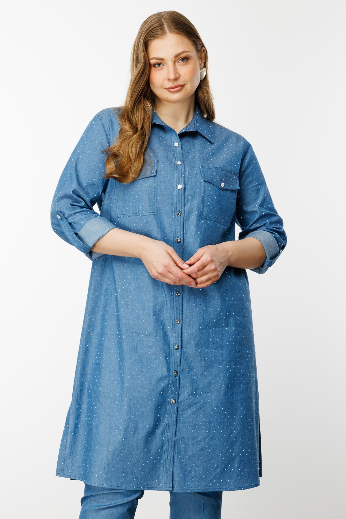 Modailgi  Taş Detaylı Cepli Tunik İndigo