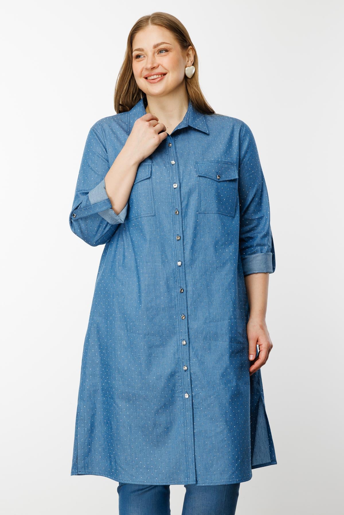 Modailgi  Taş Detaylı Cepli Tunik İndigo