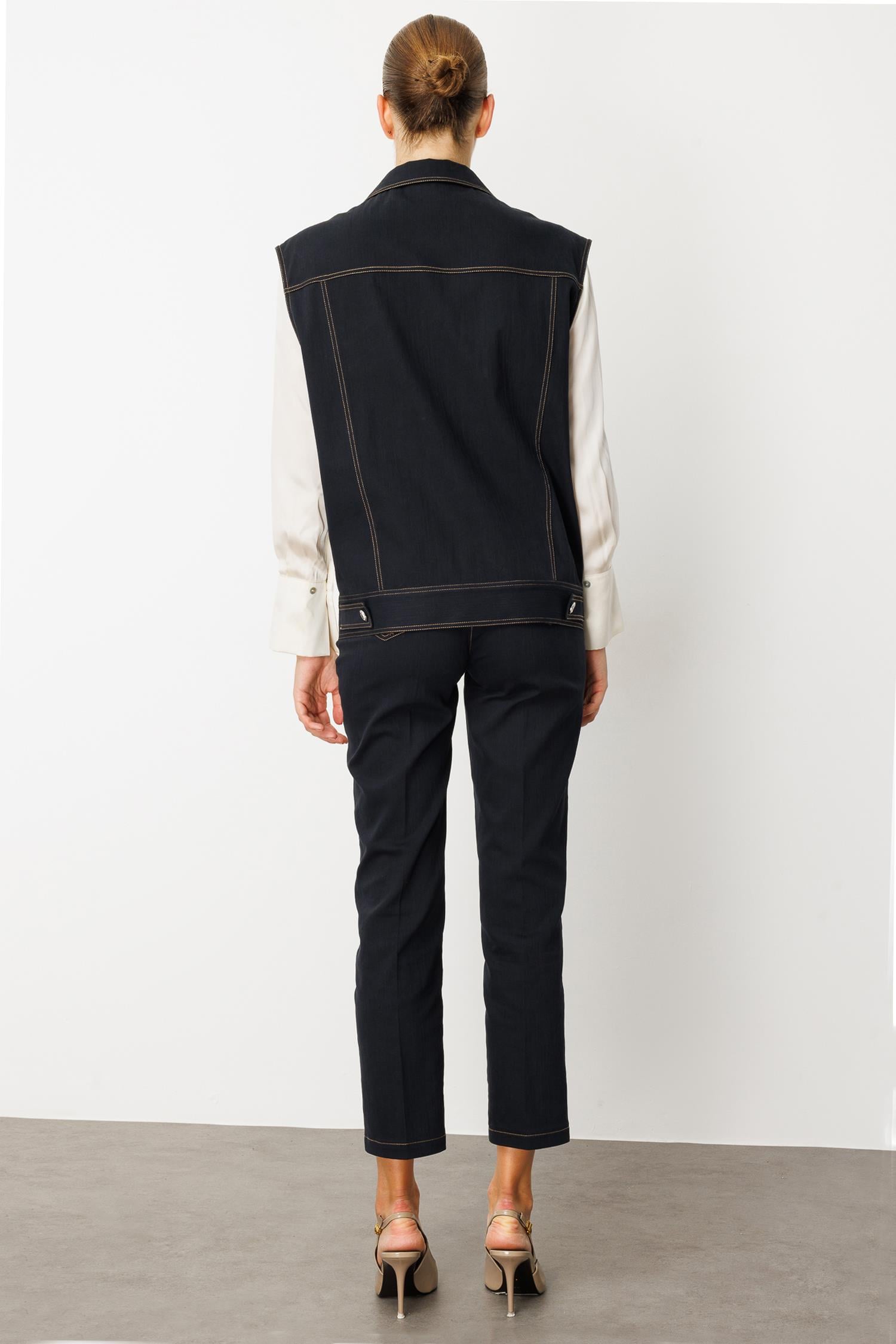 Modailgi  Taş Detaylı Oversize Denim Yelek - 40010 Lacivert