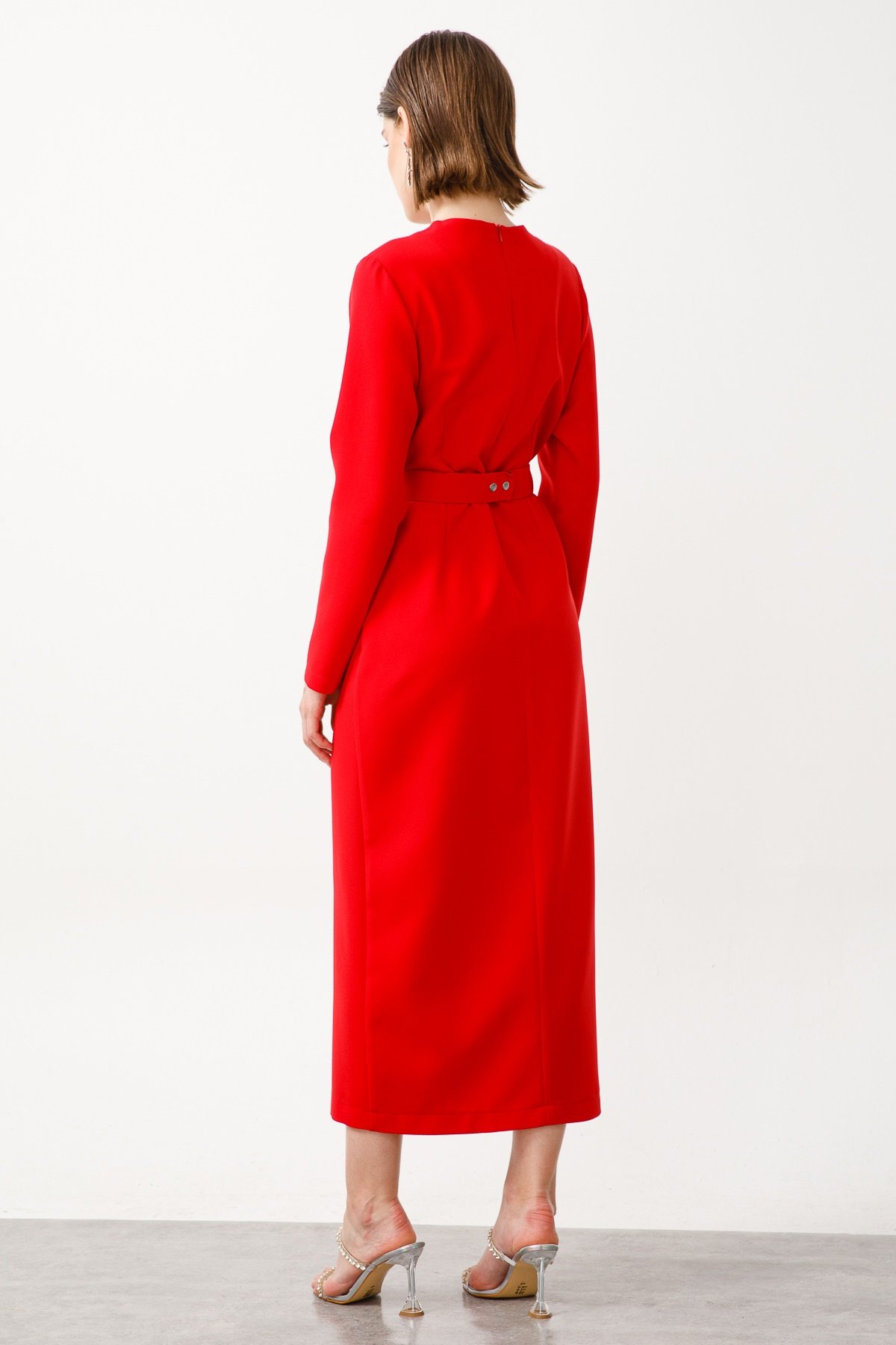 Modailgi  Taş Detaylı Uzun Elbise Kırmızı