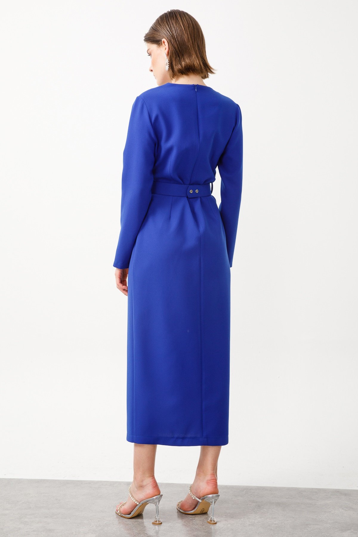 Modailgi  Taş Detaylı Uzun Elbise Saks