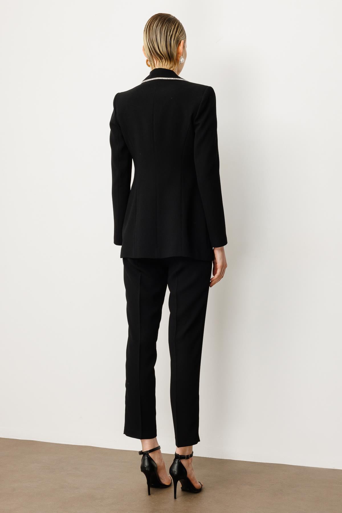 Modailgi  Taş Şeritli Çift Düğmeli Ceket Siyah