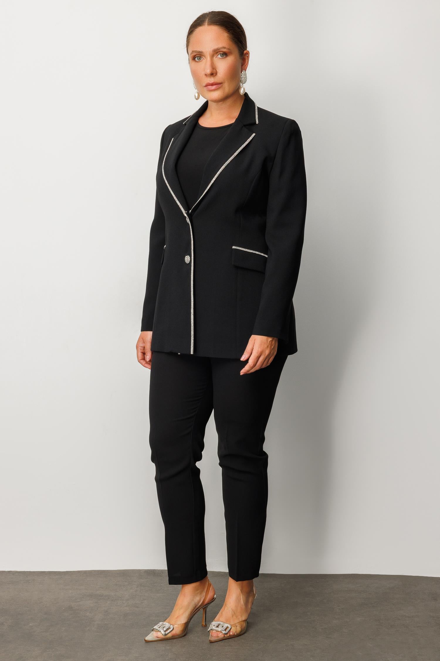 Modailgi  Taş Şeritli Çift Düğmeli Ceket Siyah