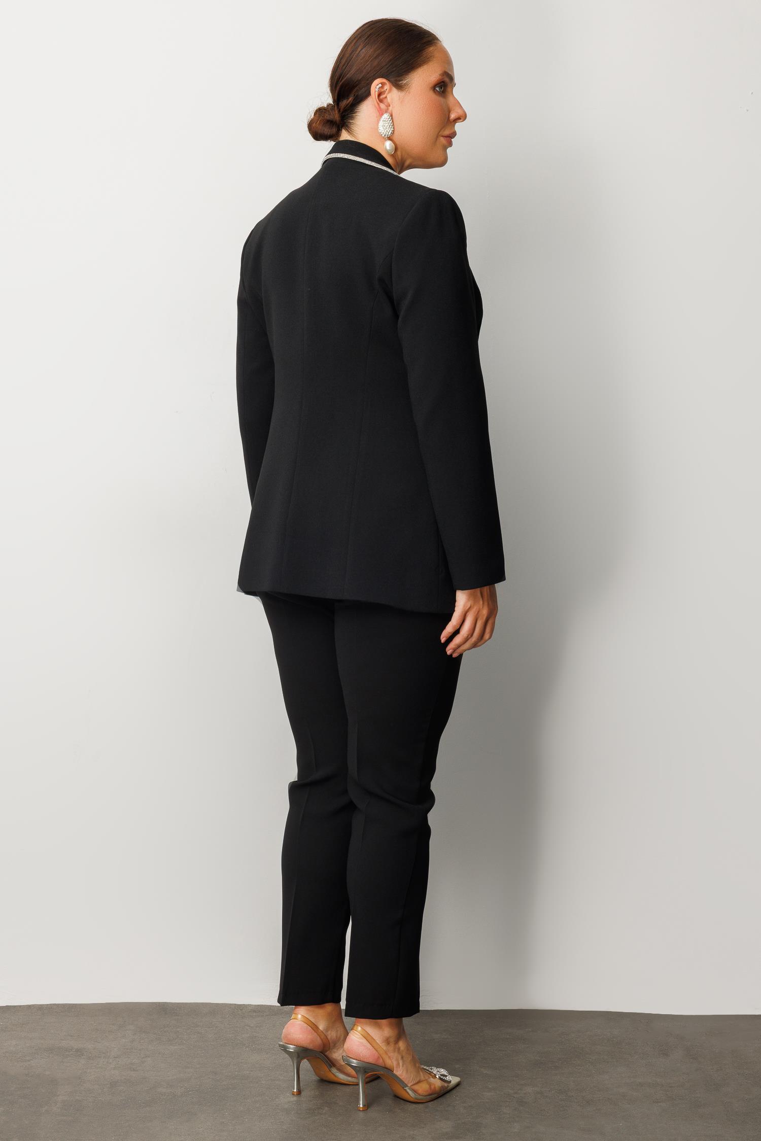 Modailgi  Taş Şeritli Çift Düğmeli Ceket Siyah