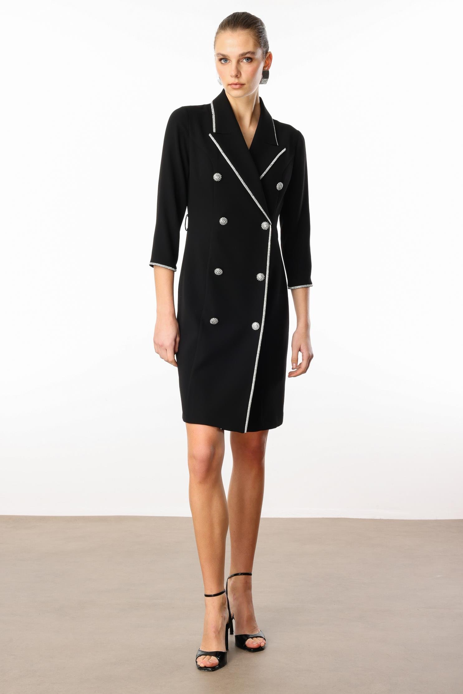 Modailgi  Taş Şeritli Kruvaze Elbise Siyah