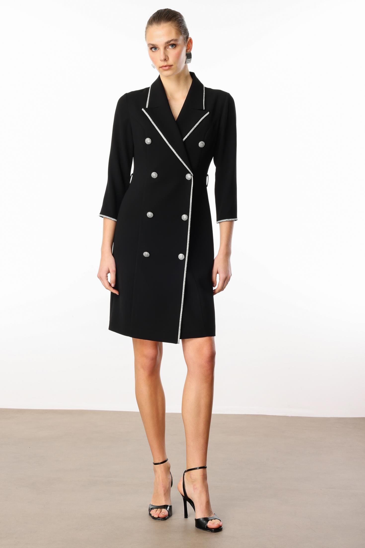 Modailgi  Taş Şeritli Kruvaze Elbise Siyah