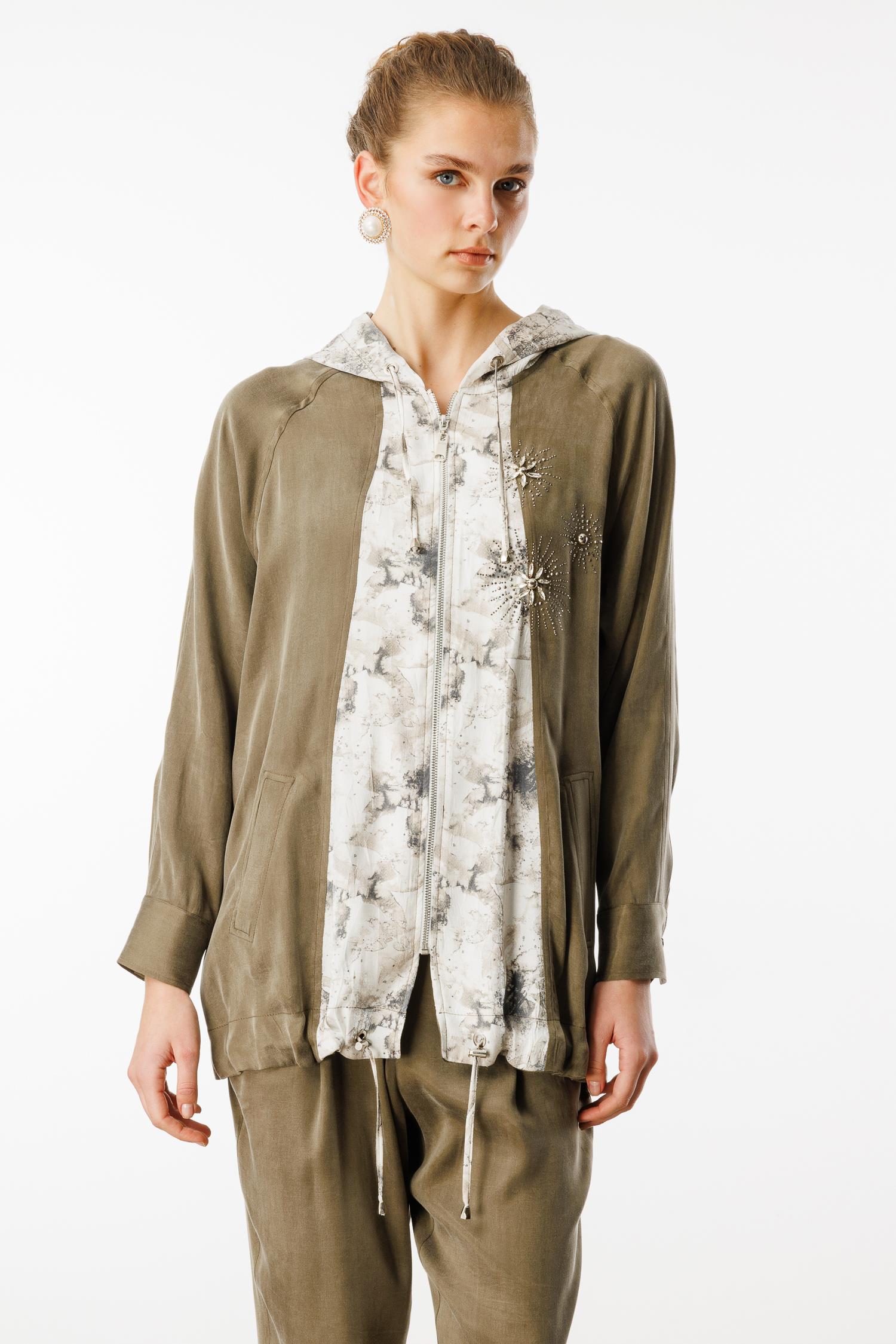 Modailgi  Taş ve İnci İşlemeli Düz Kumaş Garni Detaylı Kapüşonlu Tunik Orijinal