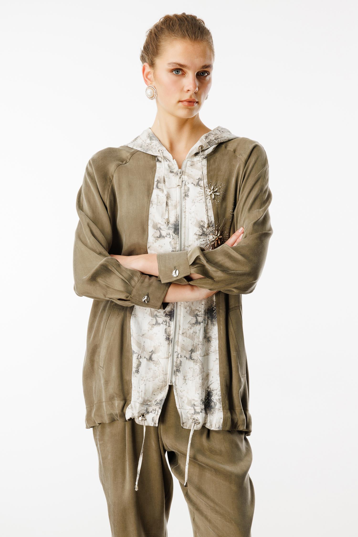 Modailgi  Taş ve İnci İşlemeli Düz Kumaş Garni Detaylı Kapüşonlu Tunik Orijinal