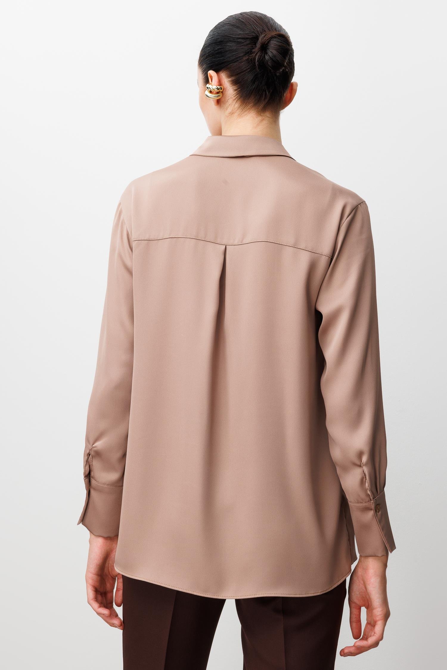 Modailgi  Taşlı Broş Aksesuarlı Rahat Kesim Gömlek Vizon