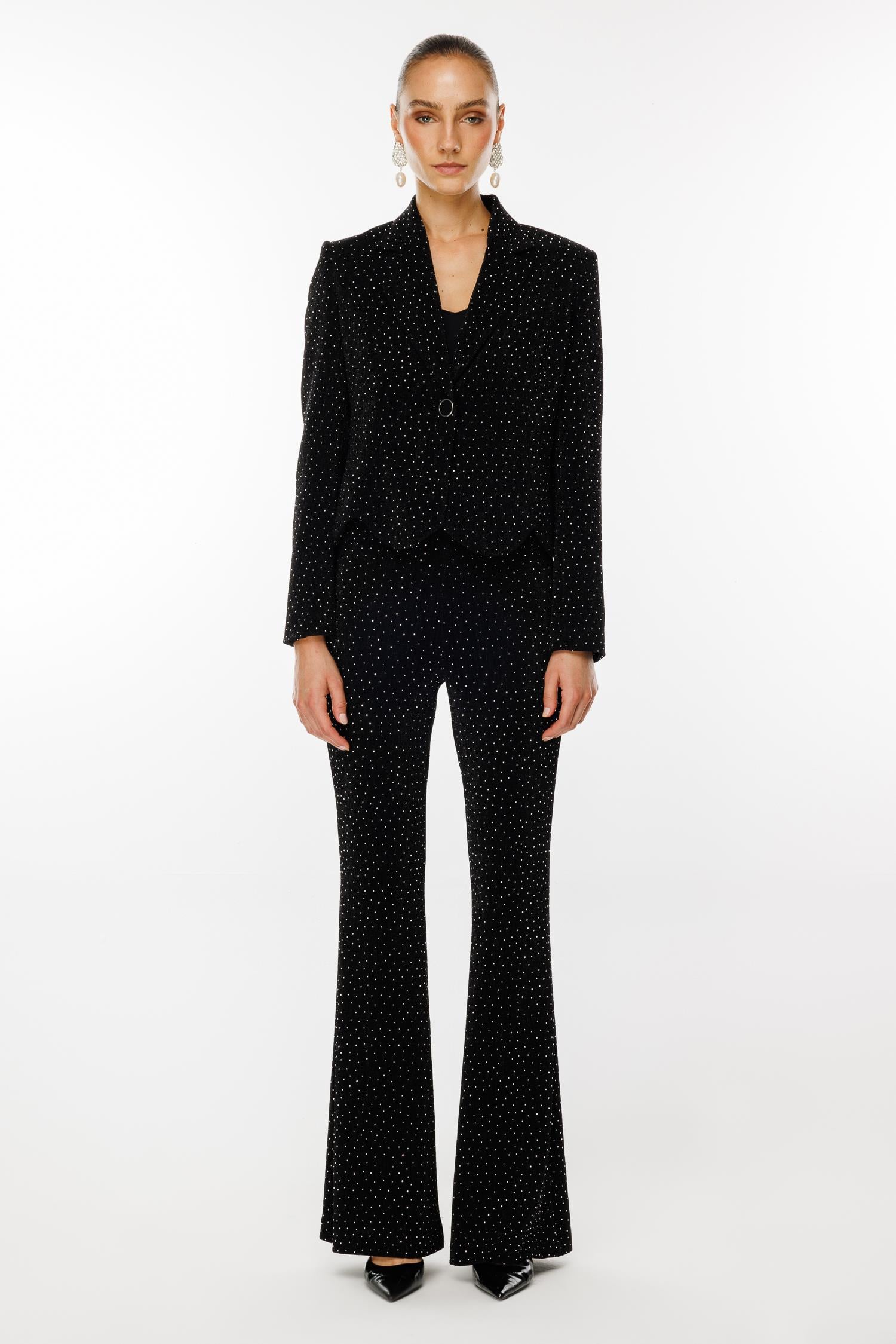 Modailgi  Taşlı Örme Crop Ceket Siyah