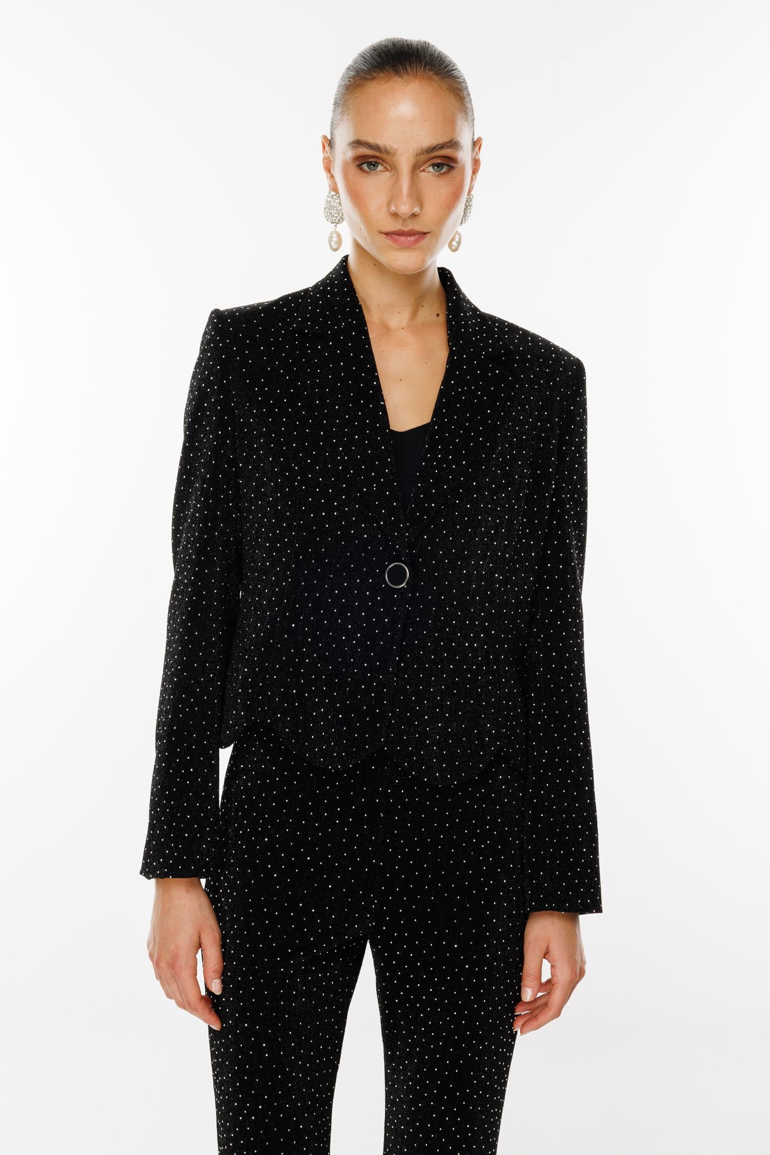 Modailgi  Taşlı Örme Crop Ceket Siyah