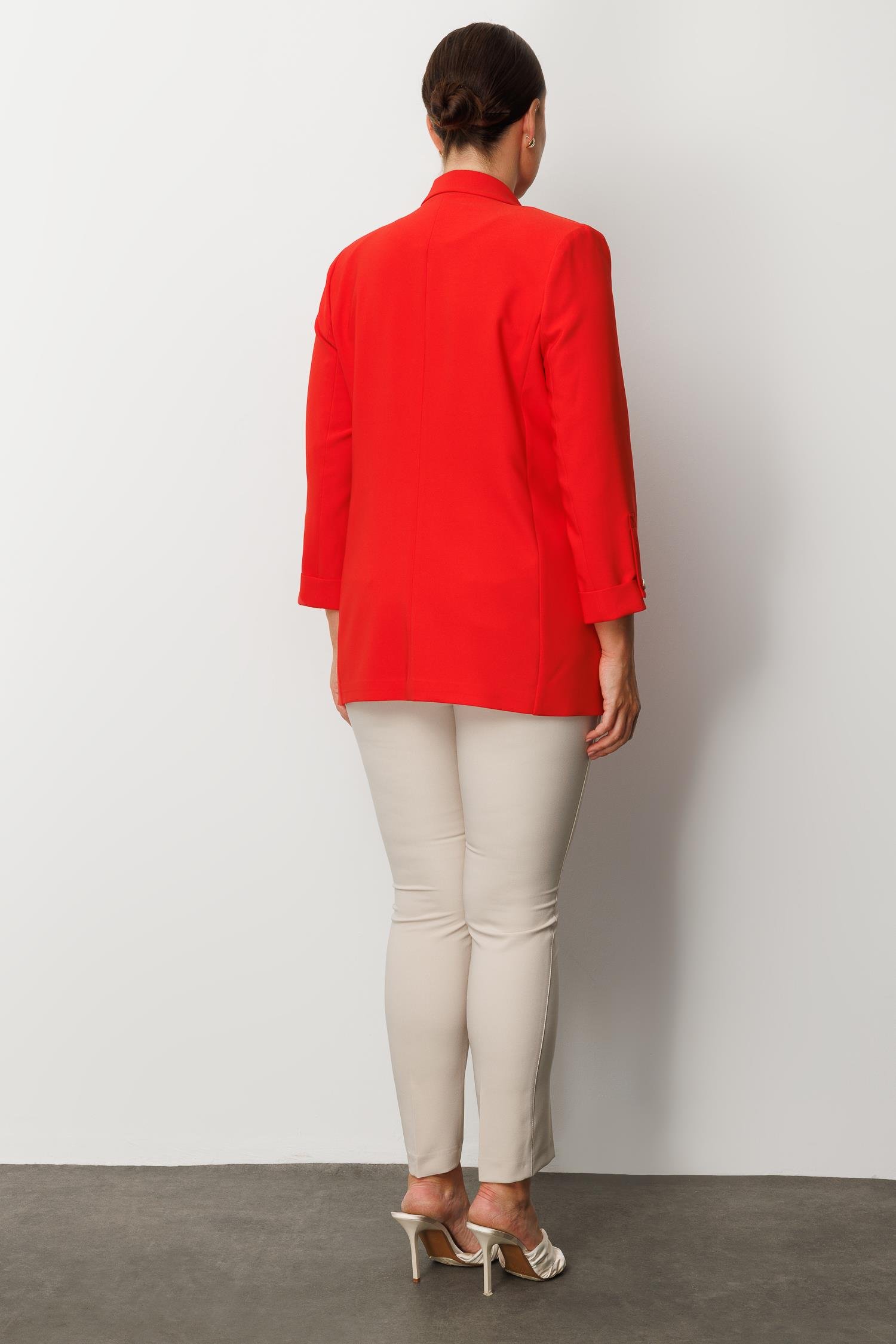 Modailgi  Tek Düğme Cep Kapaklı Ceket Kırmızı