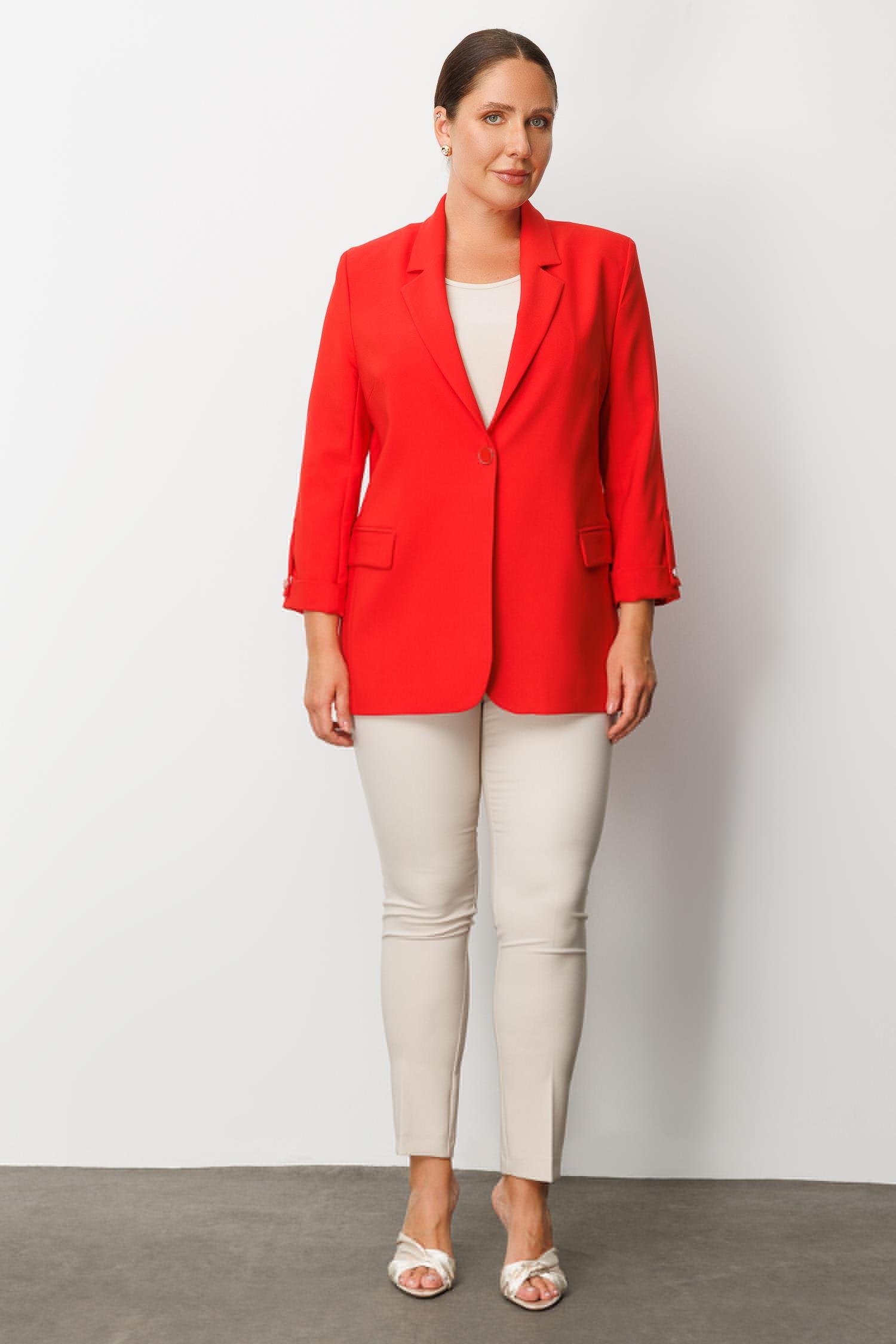 Modailgi  Tek Düğme Cep Kapaklı Ceket Kırmızı