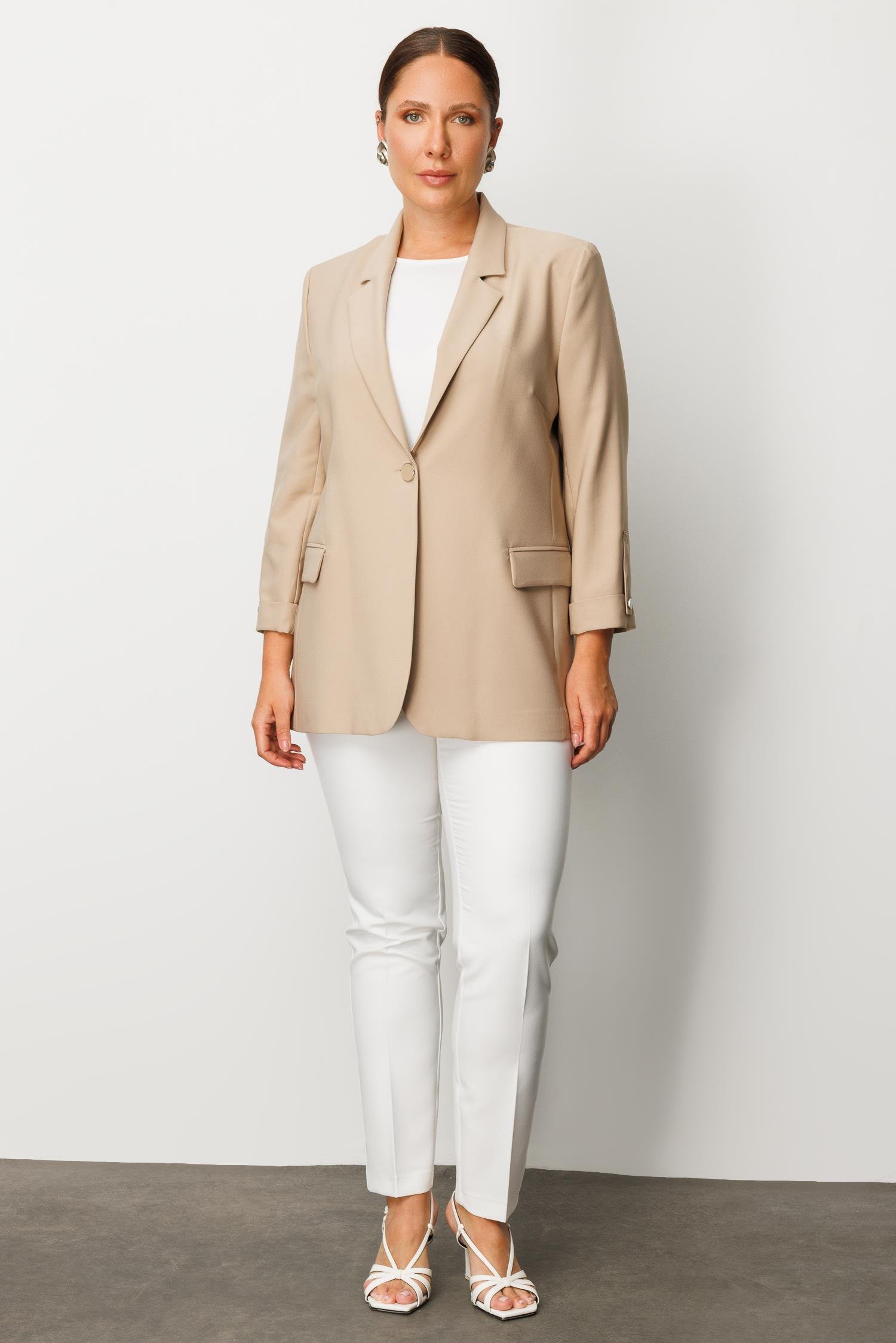 Modailgi  Tek Düğme Cep Kapaklı Ceket Taş