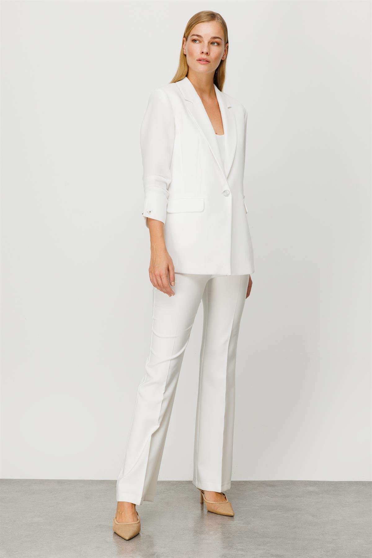 Modailgi  Tek Düğme Kolu Pileli Ceket Ekru