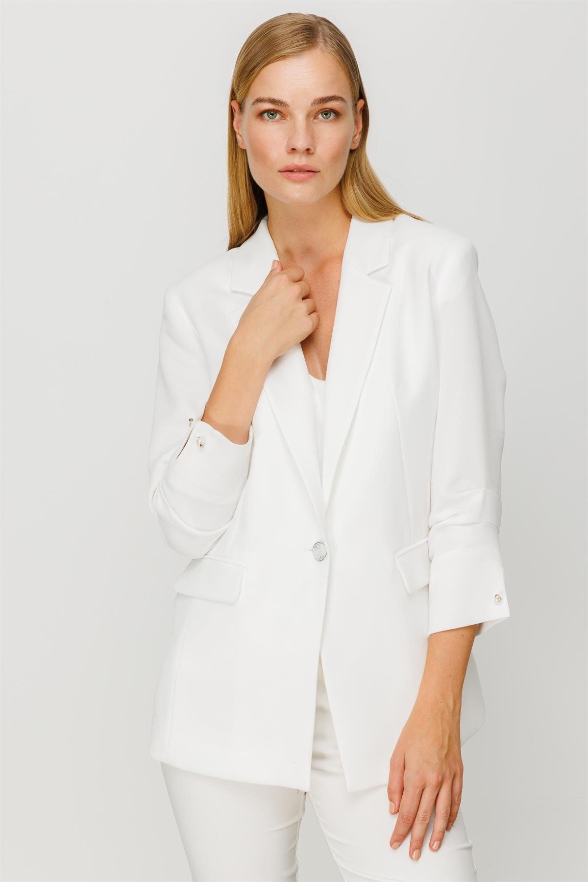 Modailgi  Tek Düğme Kolu Pileli Ceket Ekru